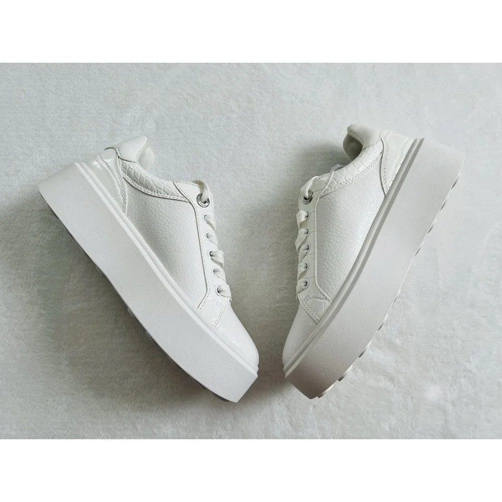 Michael Kors Womens White Faux Leather Lace Up Platform Sneakers Shoes‎ Sz 5.5M